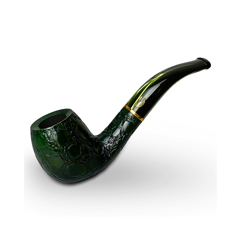 Bruyère-Tabakpfeife SAVINELLI Alligator Colored 677V in Grün und „Half-Bent Billiard“-Form