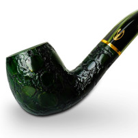 Bruyère-Tabakpfeife SAVINELLI Alligator Colored 677V in Grün und „Half-Bent Billiard“-Form – Kopfansicht