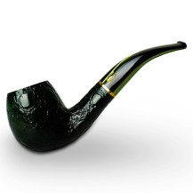 Bruyère-Tabakpfeife SAVINELLI Alligator Colored 677V in Grün und „Half-Bent Billiard“-Form – Seitenansicht der Pfeife