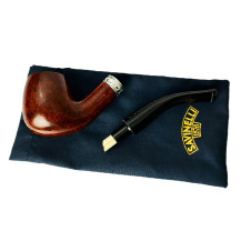Bruyère-Tabakpfeife SAVINELLI - Trevi Smooth 602, dunkelbraune Farbe und „Bent Billiard“-Form - auseinandergefaltet auf einem Be