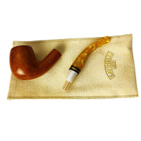 Bruyère-Tabakpfeife SAVINELLI - Miele 601, hellbraun, „Bent Billiard“-Form, auseinandergefaltet auf einem Beutel