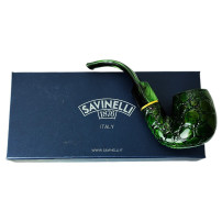 Bruyère-Tabakpfeife SAVINELLI – Farbe: Alligator Colored 614V Grün, Form: „Bent Billiard“ – mit Schachtel