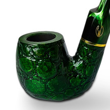 Bruyère-Tabakpfeife SAVINELLI – Alligator-farbenes 614V-Holz, grüne Farbe und „Bent Billiard“-Form – Kopf