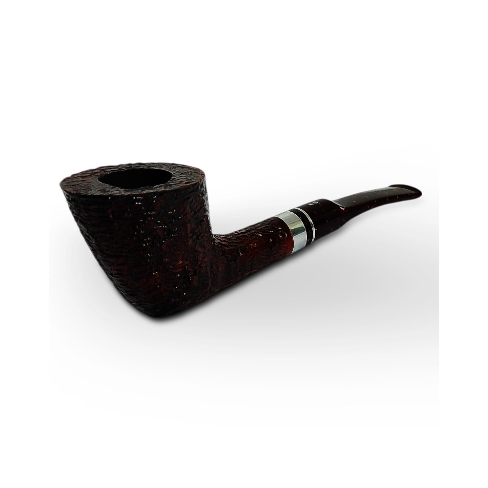Bruyère-Tabakpfeife SAVINELLI Bacco Rusticated Dark Brown 9mm 904 in roten und schwarzen Farben und "Half-Bent Dublin"-Form