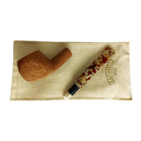 Bruyère-Tabakpfeife SAVINELLI Granola Rust Nat 9 mm, braune Farbe 315, Form „Half-Bent Prince“ – auseinandergefaltet auf einem B