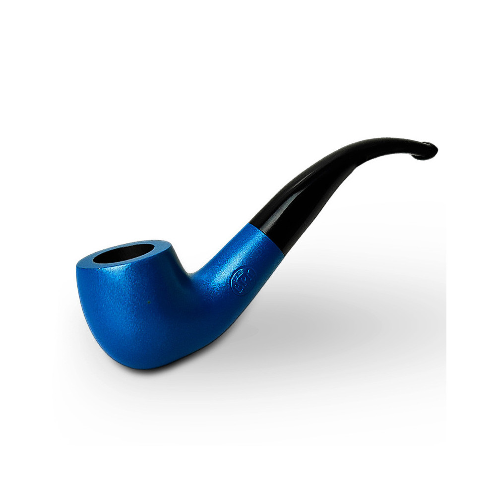 Birnenförmige Tabakpfeife BPK 73-14, metallisch blau, Form „Bent Apple“.