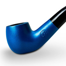 Birnenförmige Tabakpfeife BPK 73-14, metallisch blau, „Bent Apple“-Form – Ansicht des Pfeifenkopfes
