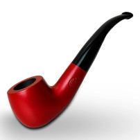Birnenförmige Tabakpfeife BPK 73-14, metallisch rot, Form „Bent Billiard“.