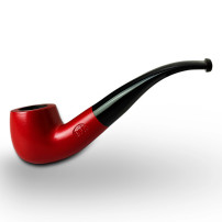 Birnenförmige Tabakpfeife BPK 73-14, metallisch rot, „Bent Billiard“-Form – Seitenansicht