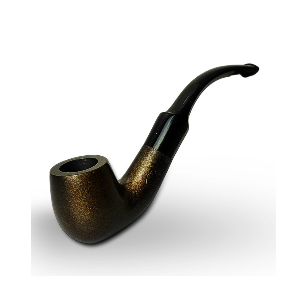 Birnenförmige Tabakpfeife BPK 73-12, braune Farbe, Form „Bent Billiard“.