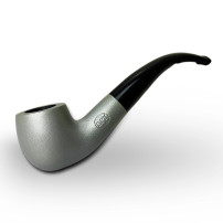 Birnenförmige Tabakpfeife BPK 73-14, metallisch silberfarben, Form „Bent Pot“.