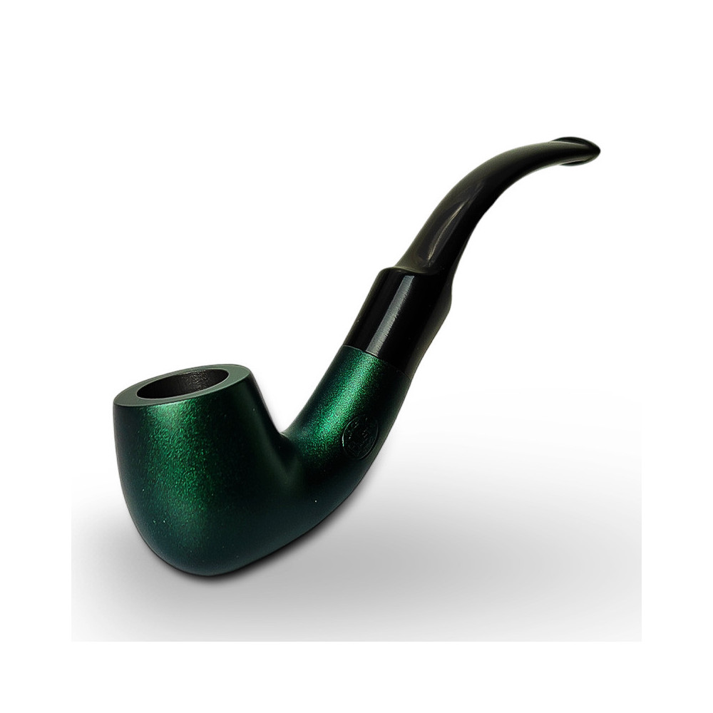 Birnenförmige Tabakpfeife BPK 73-12, grüne Farbe, Form „Bent Billiard“.