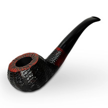 Bruyère-Tabakpfeife BPK 67-914, rot-schwarze Farbe, gebogene Pfeifenkopfform