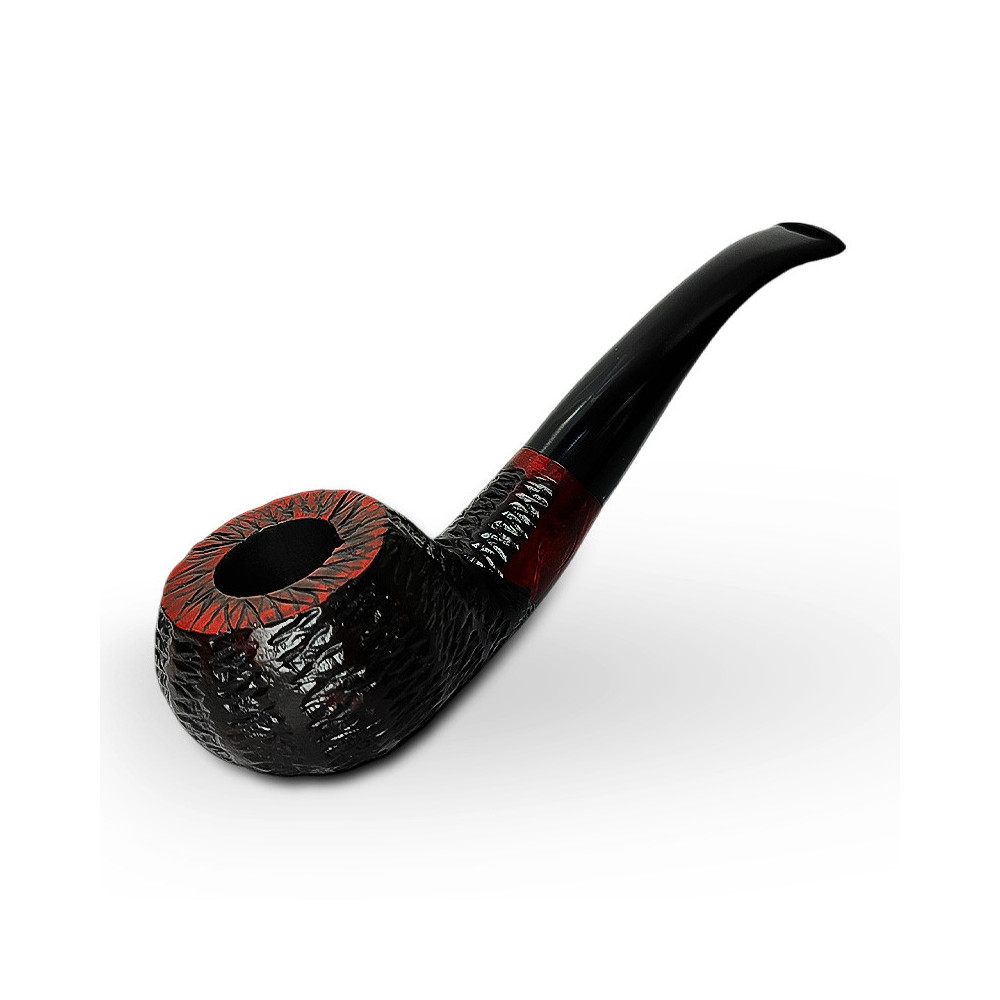 Bruyère-Tabakpfeife BPK 67-914, rot-schwarze Farbe, gebogene Pfeifenkopfform