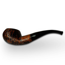 Bruyère-Tabakpfeife BPK 67-914, braun-schwarze Farbe, gebogene Pfeifenkopfform – seitlich liegend