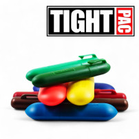 Werbefoto für den luftdichten Aufbewahrungsbeutel von Tight Pac mit Tight Pac-Logo