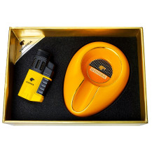 Jet-Feuerzeug- und Aschenbecher-Set – Gelb – in einer Geschenkbox