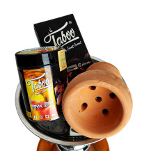 Hookah Mia Set – Braun – Krone und Set-Zubehör auf einer Shisha-Platte platziert