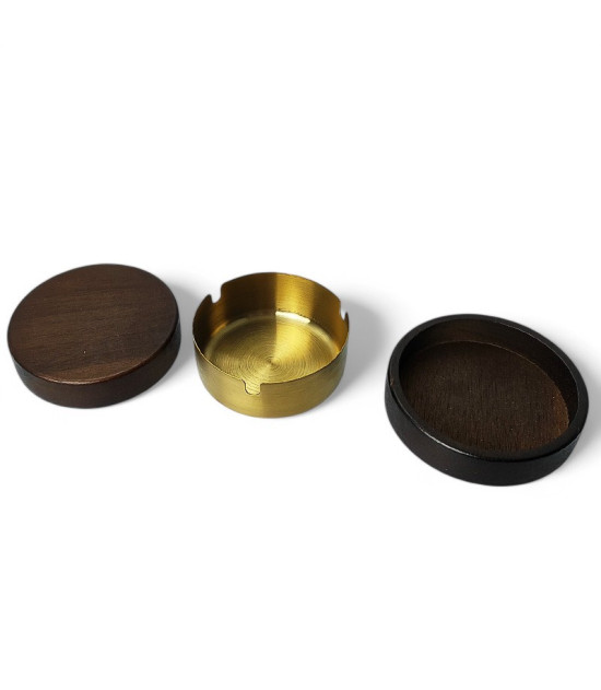 Aschenbecher Holz / Metall - Gold - auseinandergeklappt
