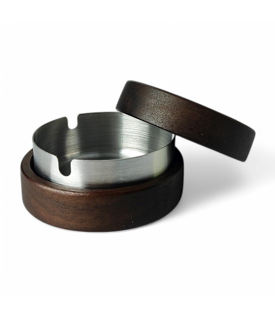 Aschenbecher Holz / Metall - Silber