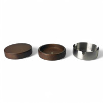 Aschenbecher Holz / Metall - Silber - aufgeklappt