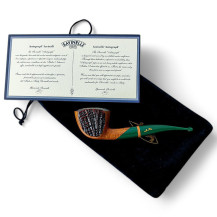 SAVINELLI Autogramm – Green Stem – Autogramm auf Patentbrief mit Pfeife in einem Beutel