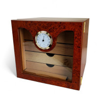 Zigarrenhumidor aus Maserholz – Gebrauchtware – Vorderansicht