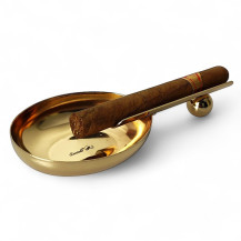 Metall-Zigarrenaschenbecher – Gold – Ansicht mit Zigarre