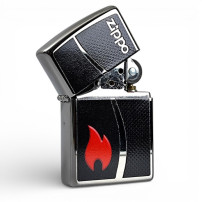 ZIPPO Feuerzeug Zippo und Flame - halb geöffnet
